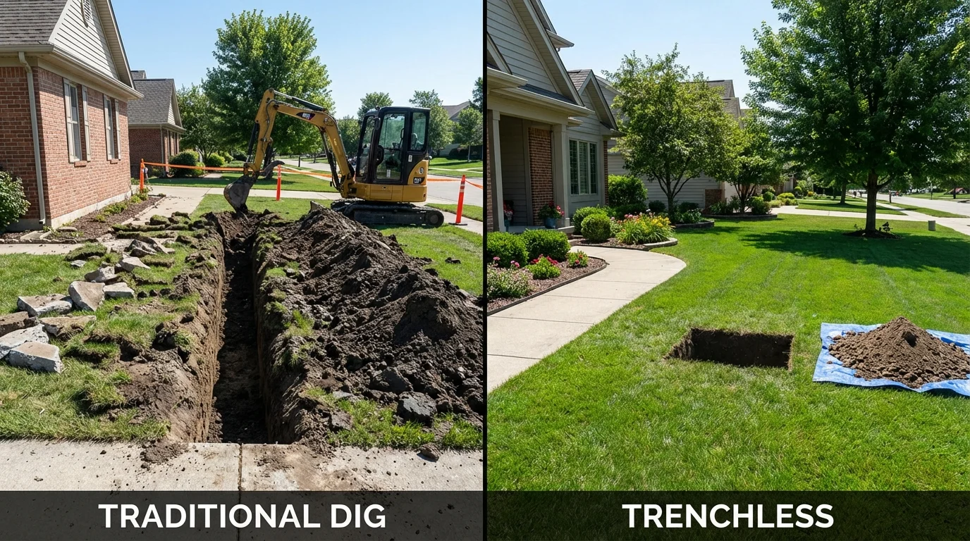 Trenchless sewer repair with minimal yard damage versus traditional excavation in Hartford, AL